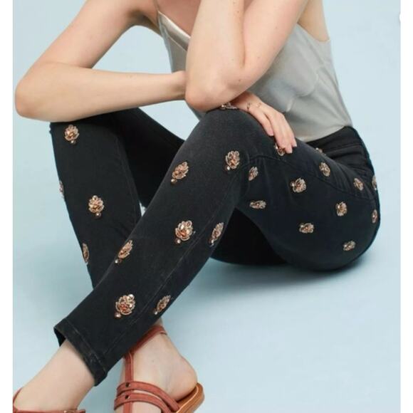 Anthropologie Pilcro Letter Press Black Embellished Jewels Jeans Sz 28 - Picture 1 of 12